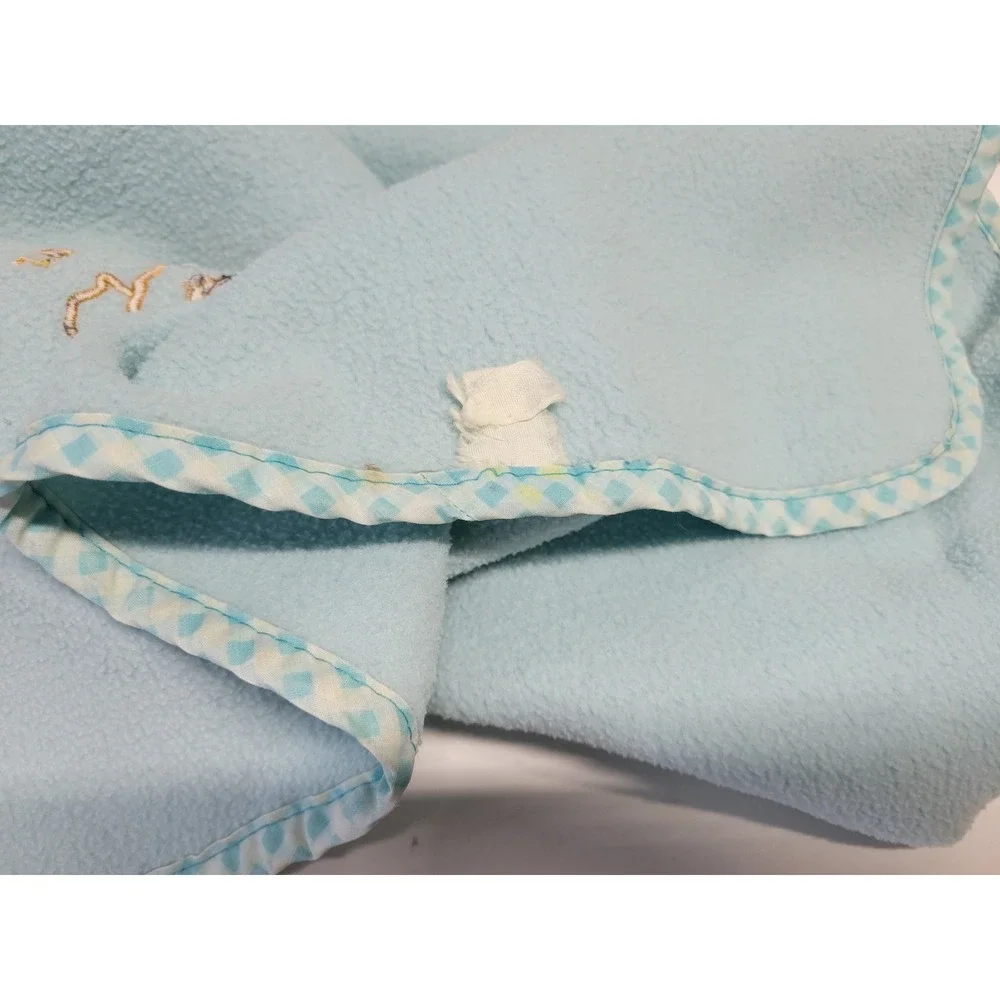 Vtg Care Bears Sunshine Bear Baby Blanket Blue Clouds Embroidered‎ Fleece 30x40
